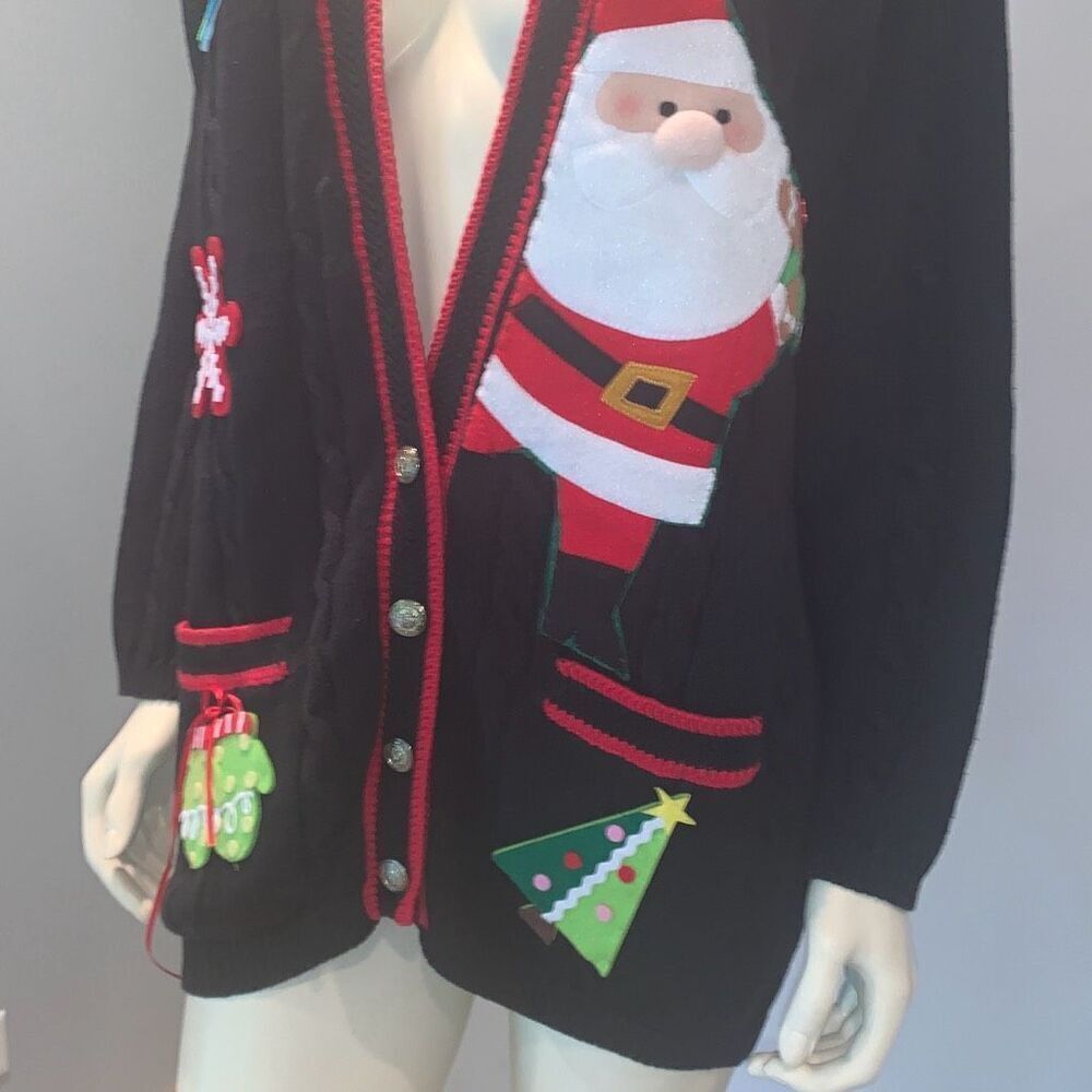 Vintage Jantzen Christmas Santa‎ Holiday Button Down Cardigan Sweater Size XL - Picture 3 of 15